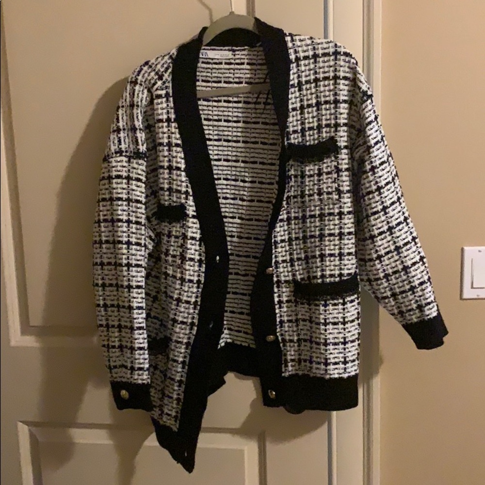 Zara Black and white oversized cardigan